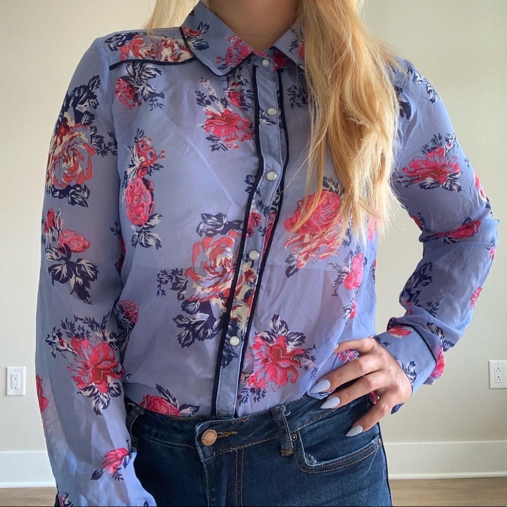 Floral chiffon button down